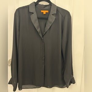 Black Silky Button Down Top, Sz M